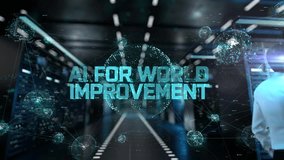 AI for World Improvement. IT Administrator Activating Modern Data Center Server with Hologram. - Powered by Shutterstock - Get 15% off with code: PIKWIZARD15