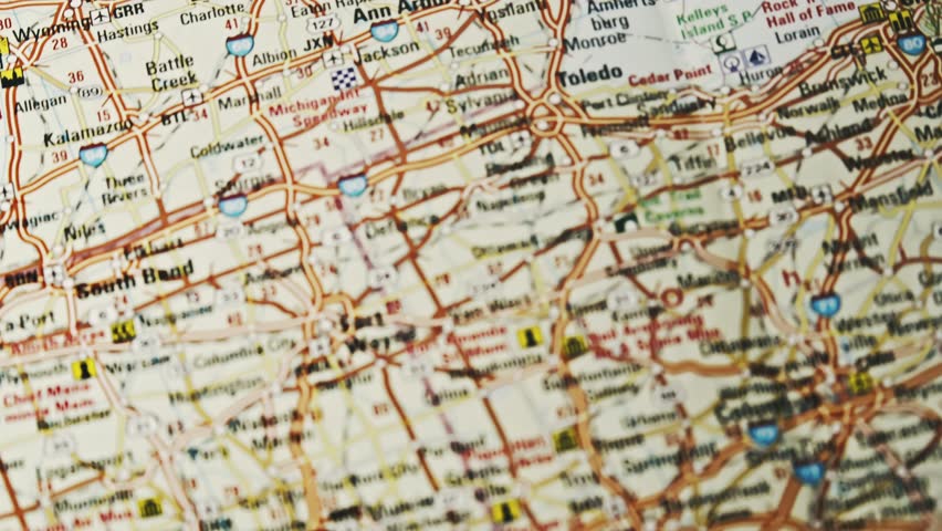 Old Travel Map details Main Highway Routes to Detroit USA SLIDE Reveal