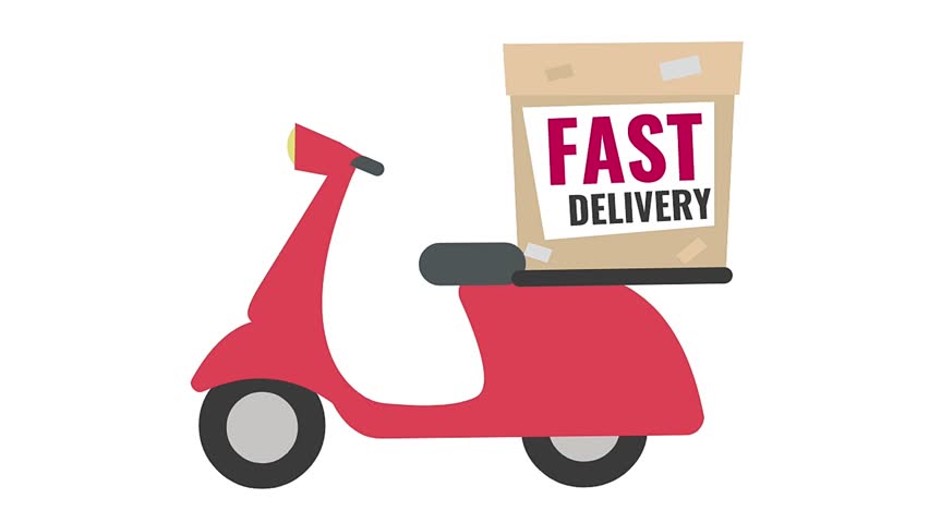 Fast Delivery scooter motion animation on green and white background.