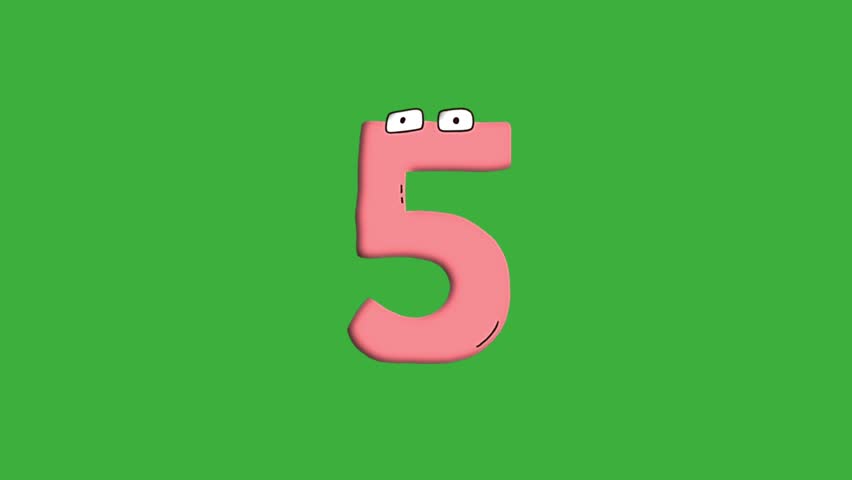 Animation video cute cartoon number 5 logo moving on green screen background