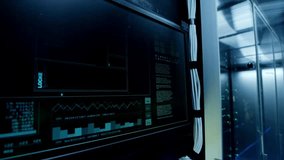 High-tech server room with a digital interface showing secure administrator login, 'LOCKED' status, and real-time data streams. Highlights IT security, network control, and system administration in ad - Powered by Shutterstock - Get 15% off with code: PIKWIZARD15