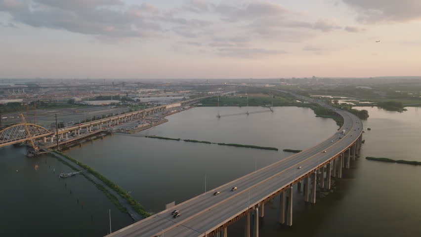 Aerial view of freeway traffic in New Jersey