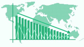Business Bar Graph with Downward Trend and World Map Animation on White Background - Powered by Shutterstock - Get 15% off with code: PIKWIZARD15