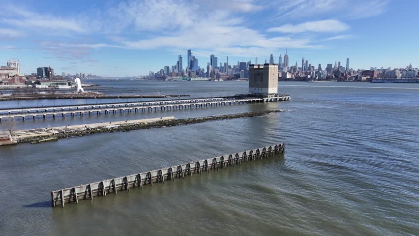 Hudson River Walkway At Jersey City In New Jersey United States. Downtown City. Hudson Riverwalk. Hudson River Walkway At United States. Lighthouse Landscape. Beautiful Cityscape.