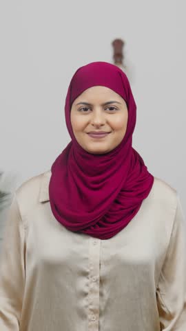 Vertical Video of Muslim Woman in Hijab Scarf clapping