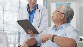 Asian healthcare professionals conduct medical consultations with senior patients using digital technology. Doctor examines elderly woman with stethoscope during comprehensive checkup - Powered by Shutterstock - Get 15% off with code: PIKWIZARD15