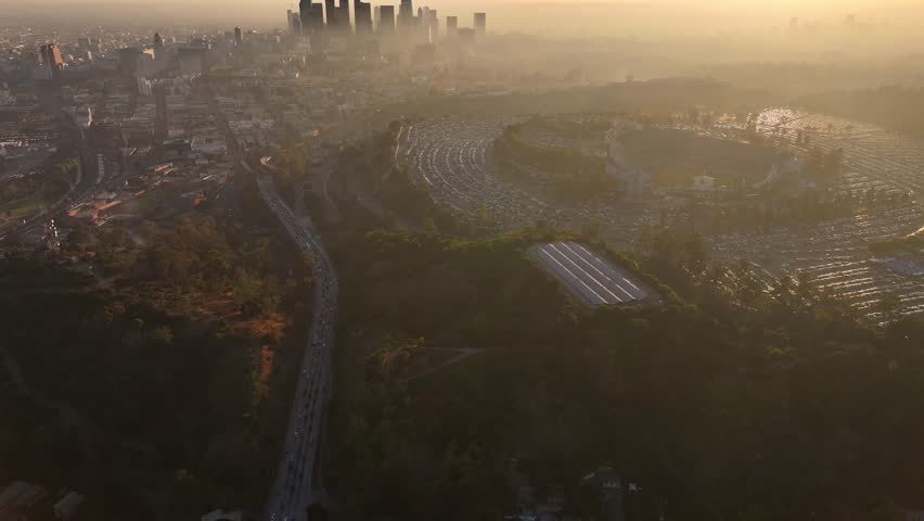 Aerial view of Skyline and Hollywood Bowl, United States.