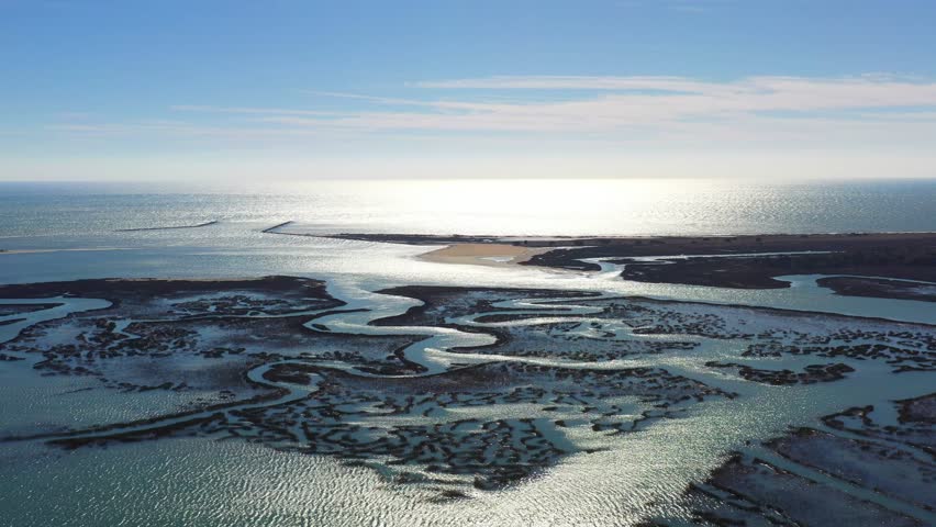 Natural Salt water tidal marsh on South Carolina beach coastline Murrells Inlet known for seafood restaurants and summer vacation destination for families and fisherman