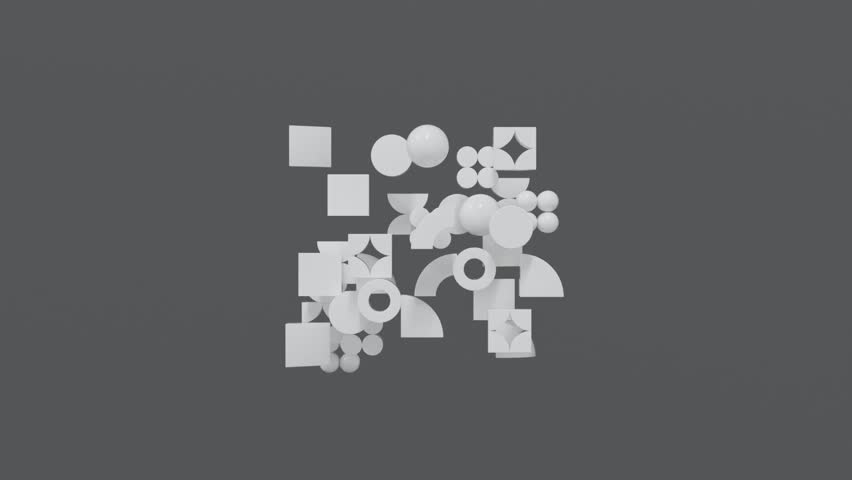 White Geometric Shapes and Compositions on Charcoal Background – Bauhaus Inspired