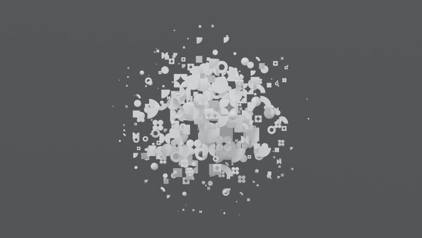 Cloud of White Geometric Forms on Charcoal Surface – Bauhaus Aesthetic