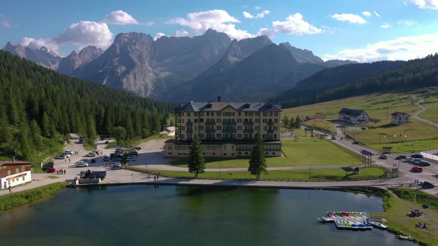 Aerial view of the lake Misurina, Italy