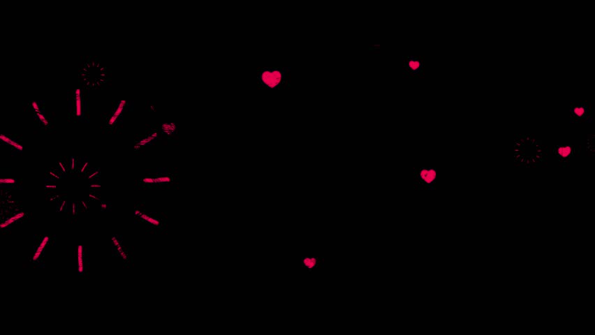 Heart burst cluster, loopable hand drawn doodle animation on a black background. Hand drawn heart shape in sketch doodle style. Set 2d cartoon animation in color. Vintage Scratch style heart shape