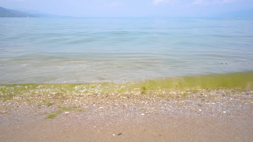 Ripples along the shore of Ohrid Lake in Pogradec, Albania. -June 13, 2025.