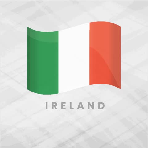 Vibrant Animated Ireland Flag Waving with Bold Green, White, and Orange Vertical Stripes Representing Peace, Unity, and National Pride of the Irish Republic