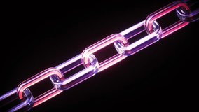 3D illustration of a glowing transparent glass chain in neon purple and pink tones on black background. Perfect for concepts of secure connections, blockchain, technology, and futuristic systems. - Powered by Shutterstock - Get 15% off with code: PIKWIZARD15