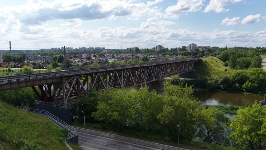 Refurbished Railway Bridge Over River in Jonava, Lithuania