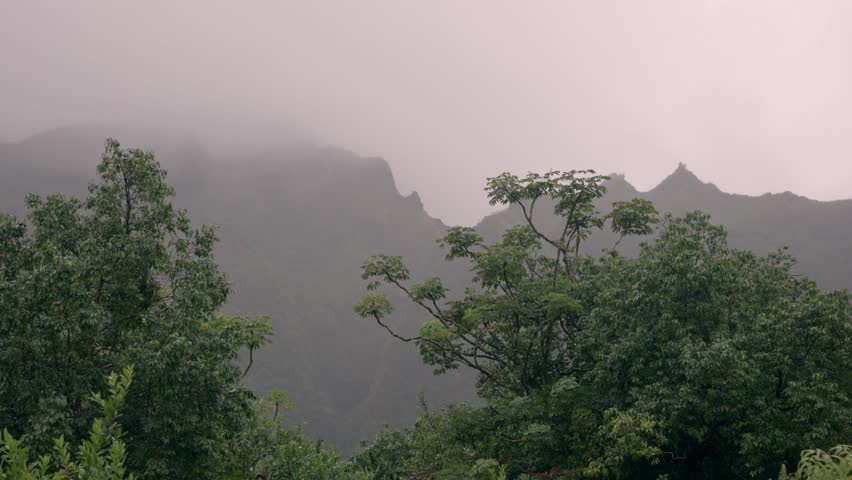 cloudy foggy mountains Honolulu Hawaii 