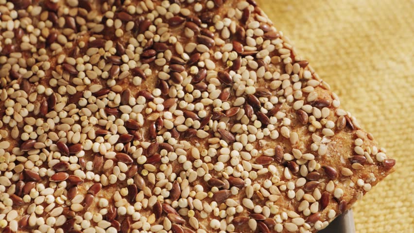 Crispbreads with quinoa and chia. Healthy dietary meal. Crispbread is a popular substitute considered a great alternative to traditional bread. High quality 4k footage