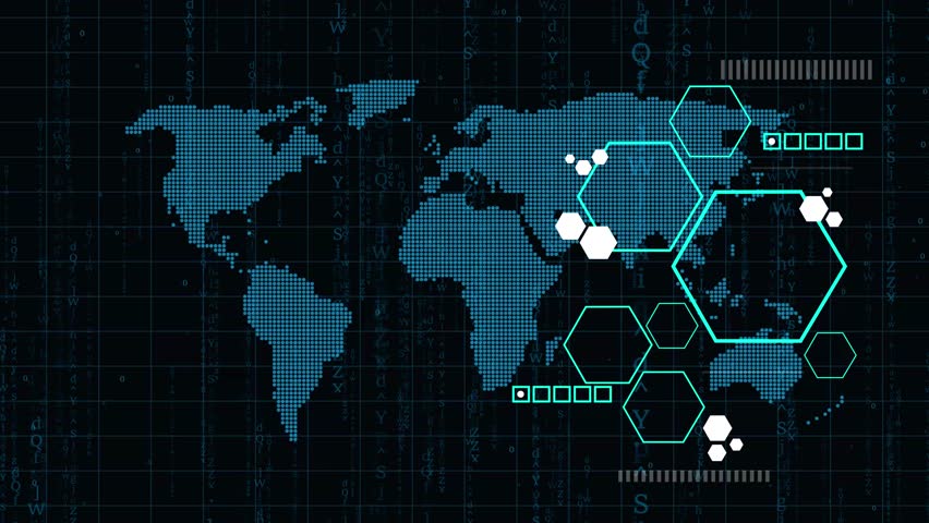 Skull Logo and Icon on Dynamic Technology Background. Animation of interference over skull icon, data processing and computer circuit board.