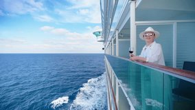 A serene and peaceful moment on a cruise ship balcony gives a breathtaking view of the endless ocean. The traveler delights in a refreshing drink while admiring the spectacular vastness of the sea - Powered by Shutterstock - Get 15% off with code: PIKWIZARD15