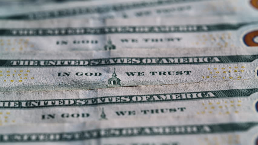 Closeup cash money background. Many new 100 dollar bills. US national paper currency. Dolly shot signs on one hundred banknotes. USA federal fed reserve note fragment. Business and finance concept 