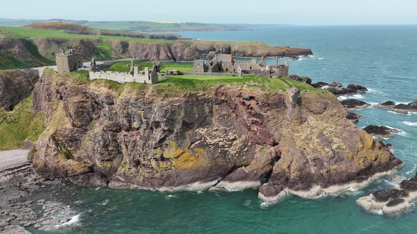 Bird's-eye view of Dunnottar Castle in Scotland, United Kingdom