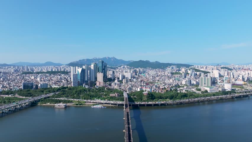 Aerial View Youido Hangang River Seoul City South Korea
