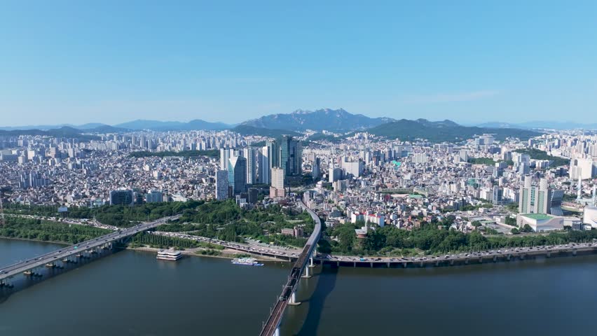 Aerial View Youido Hangang River Seoul City South Korea