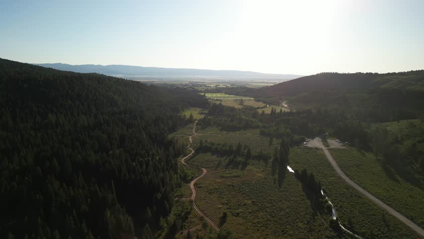Aerial of Teton Canyon and Teton Creek in Alta Wyoming in summer