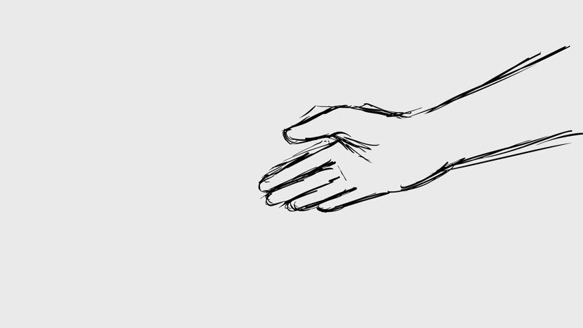 2d Animation cartoon character drawing of two persons in firm handshake or hand shake on white, black and green screen in 4k ultra-high-definition.
