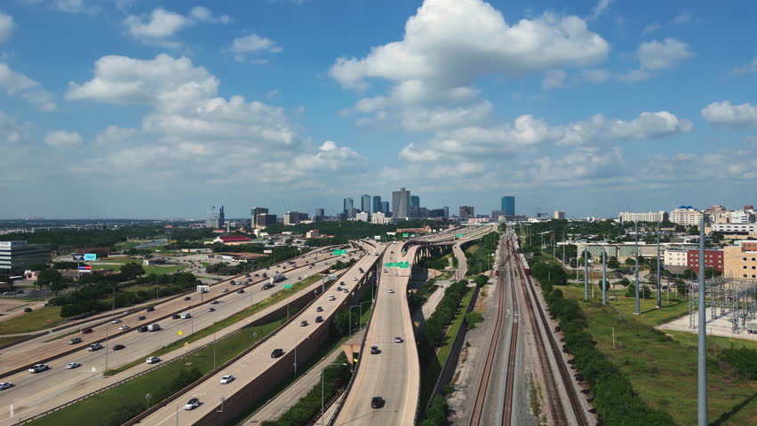 Fort Worth Skyline and Traffic Aerial
