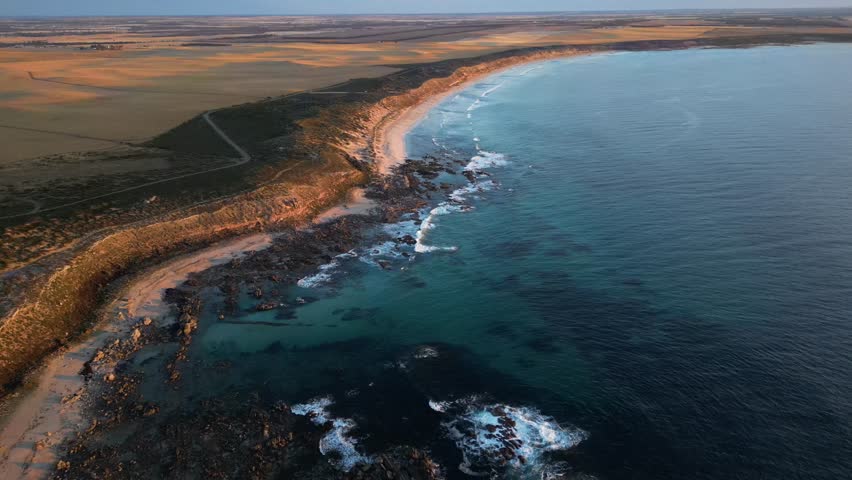 The stunning coast on the Eyre Peninsula in South Australia during sunset hours.