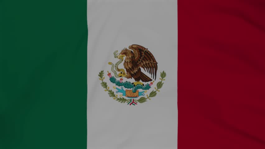 Waving flag of Mexico with green white red stripes and national coat of arms suitable for use in North American contexts