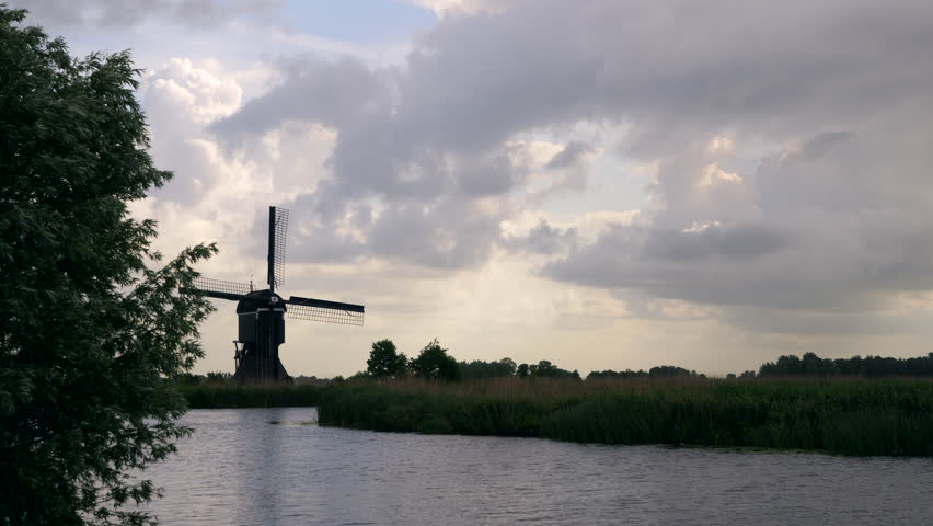 Old Windmill in the Netherlands, Europe - time lapse