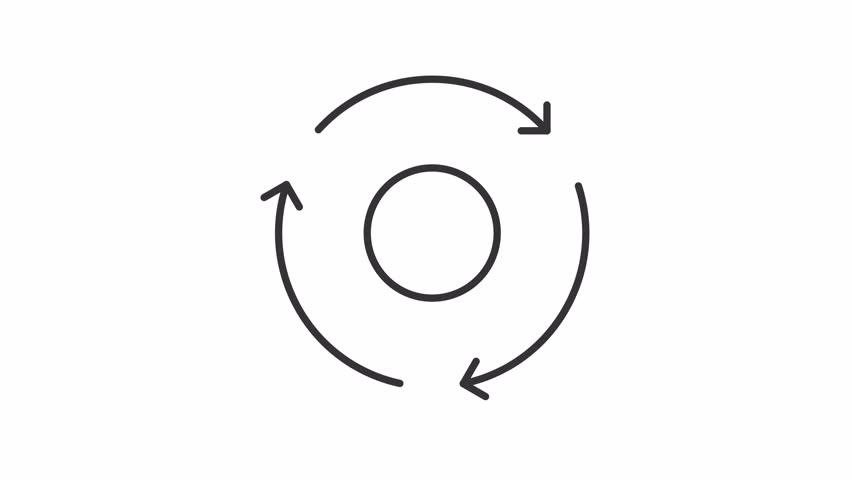 Consistency line animation. Cycle process animated icon. Spinning arrows. Workflow organization, management diagram. Outline element on white background. HD video with alpha channel
