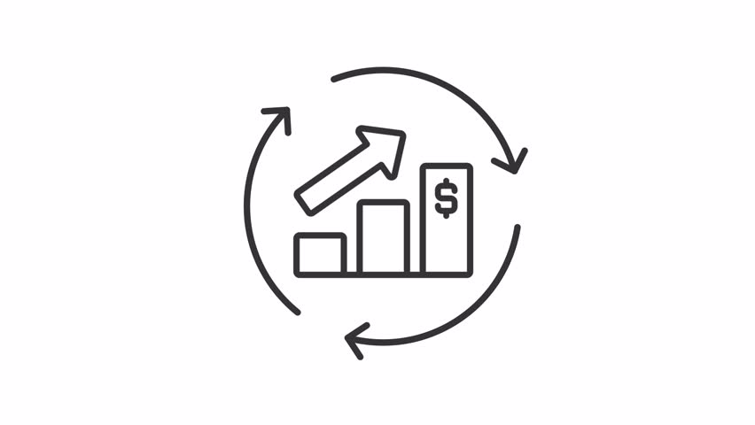Statistics improvement line animation. Efficiency growth animated icon. Spinning arrows. Graph showing up. Economics, finance. Outline element on white background. HD video with alpha channel