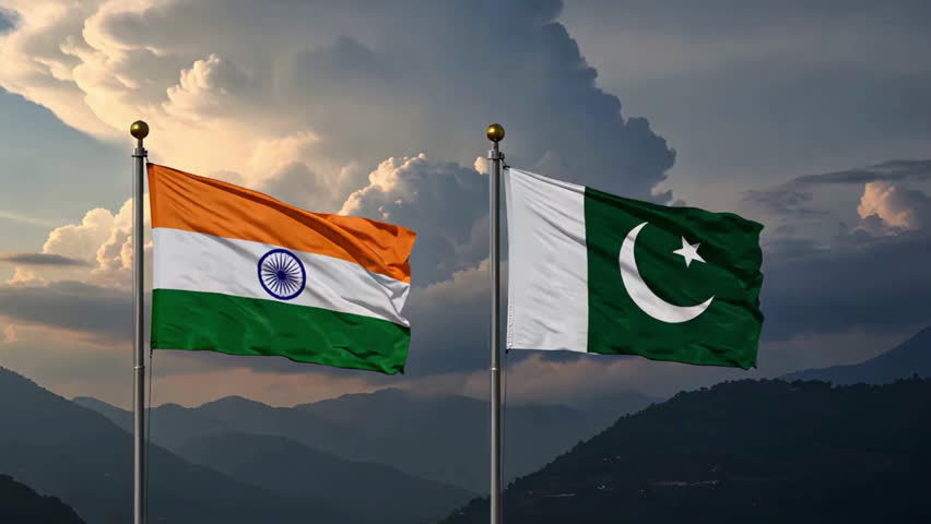 Flags of Nations: Exploring the Geopolitical Landscape and Shared Heritage at the India-Pakistan Border, Flags waving together