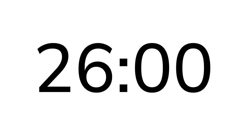 Countdown timer from 26 minute to 25 minute on white background