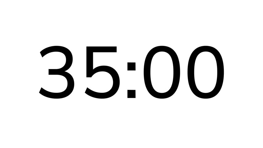 Countdown timer from 35 minute to 34 minute on white background