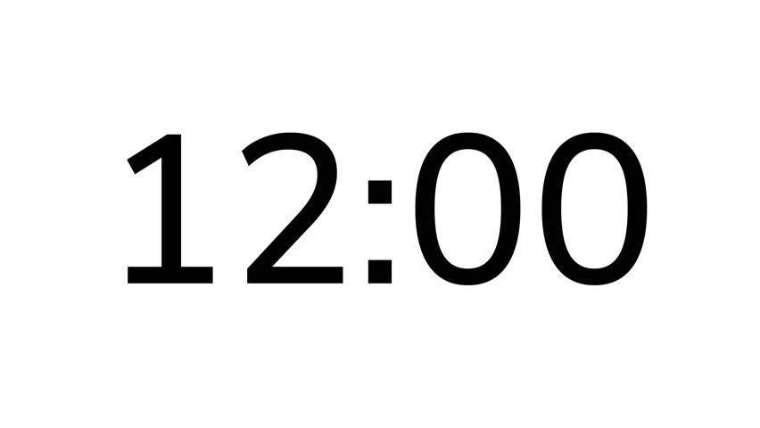 Countdown timer from 12 minute to 11 minute on white background
