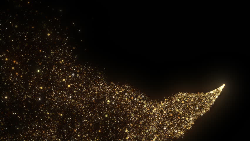 4K Gold Particle Trail Abstract Glitter Explosion on Black Background Video
