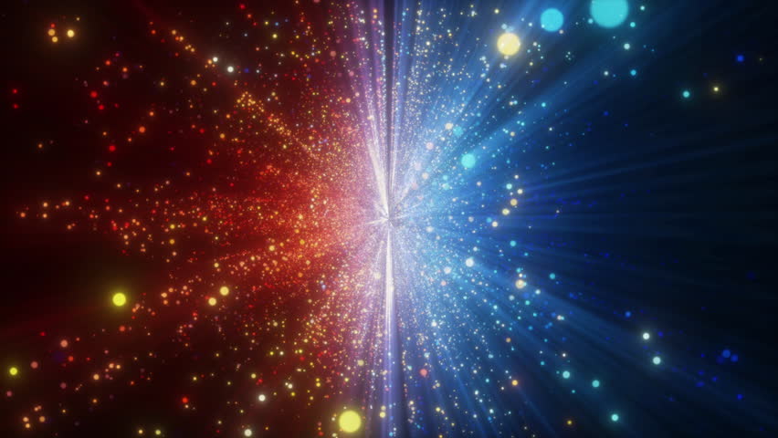 4K Red and Blue Particle Explosion Dual Color Bokeh Burst on Black Background Abstract Video