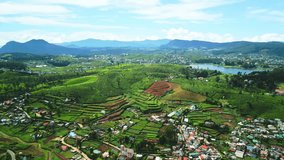 A cinematic drone flyover of Nuwara Eliya in Sri Lanka, showcasing tea terraces, patchwork farms, and Lake Gregory under mountain skies. Perfect for travel, mapping, or nature content. - Powered by Shutterstock - Get 15% off with code: PIKWIZARD15