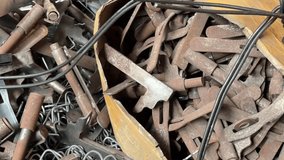 Old and rust Iron scrap in junkyard,prepare for recycle process.steel wasted plenty on ground. - Powered by Shutterstock - Get 15% off with code: PIKWIZARD15