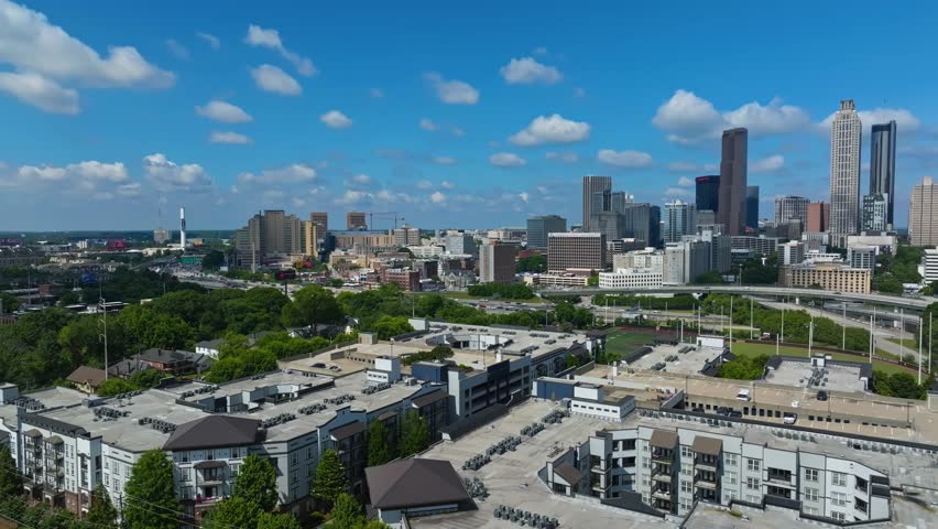 Aerial View Of Downtown Atlanta From Apartment Complex Near Walden Athletic Complex In Georgia, USA.