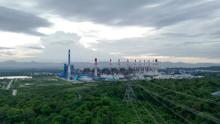 Aerial of Coal power plant, Lignite power station, Mae Moh Power Plant Operating by Electricity Generating Authority of Thailand in Lampang Northern of Thailand