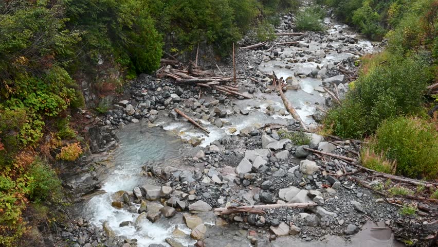 Water running through rocky riverbed in Pacific Northwest, Washington, Mount Rainier National Park