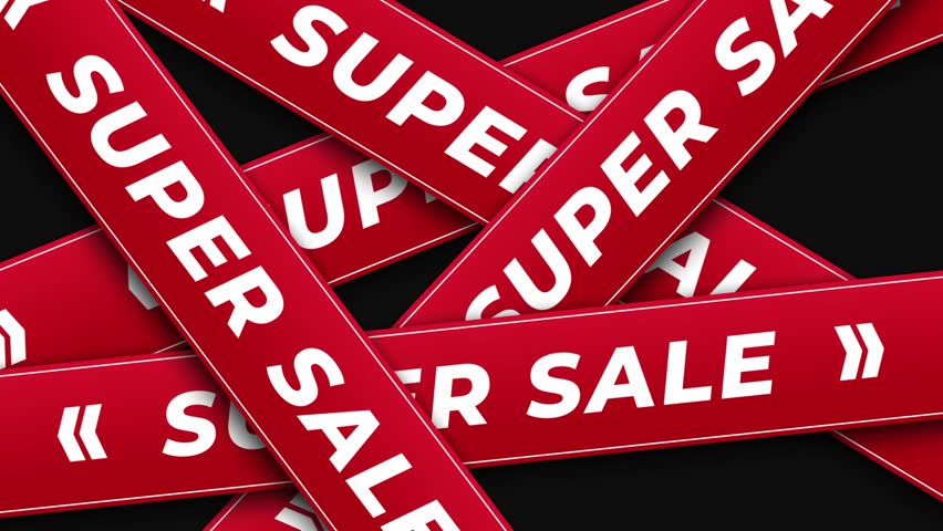 Animated Super Sale Tape Background. Moving Red Promotional Lines, for Discount and Shopping Video