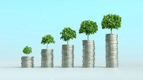 Financial growth with trees growing on coin stacks, Money growth and eco investment concept. - Powered by Shutterstock - Get 15% off with code: PIKWIZARD15