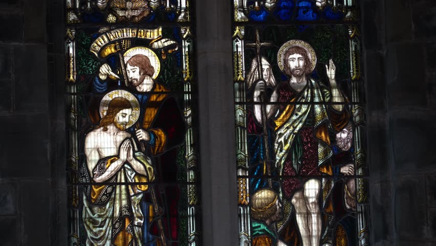 Stained Glass Window with Biblical Figures – Christian Art in Church